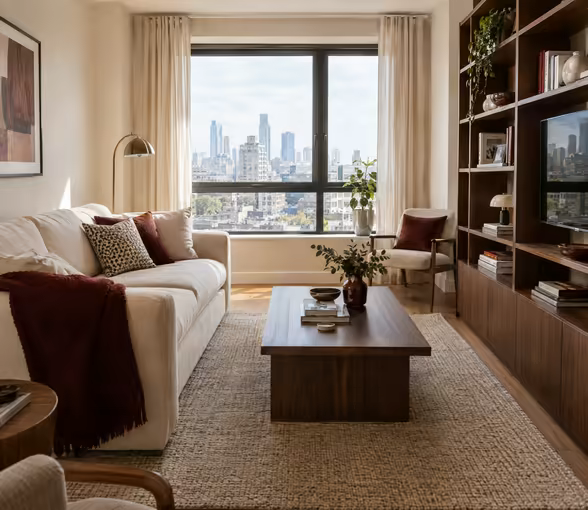 A bright furnished rental apartment with a city view
